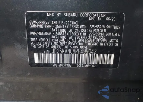 2023 Subaru Forester Limited из США, поврежденный, VIN JF2SKANC8PH499042